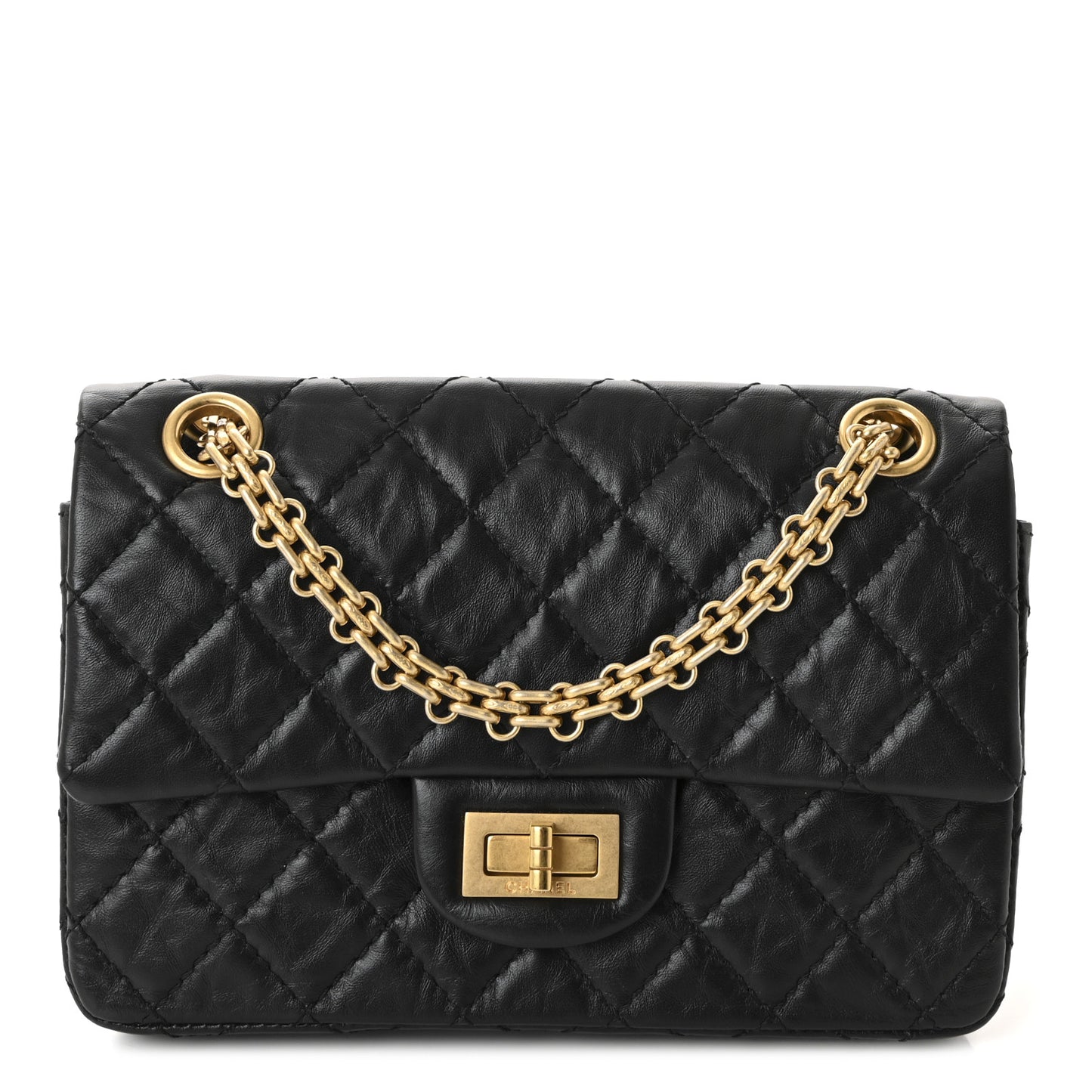 Aged Calfskin Quilted 2.55 Reissue Mini Flap Black
