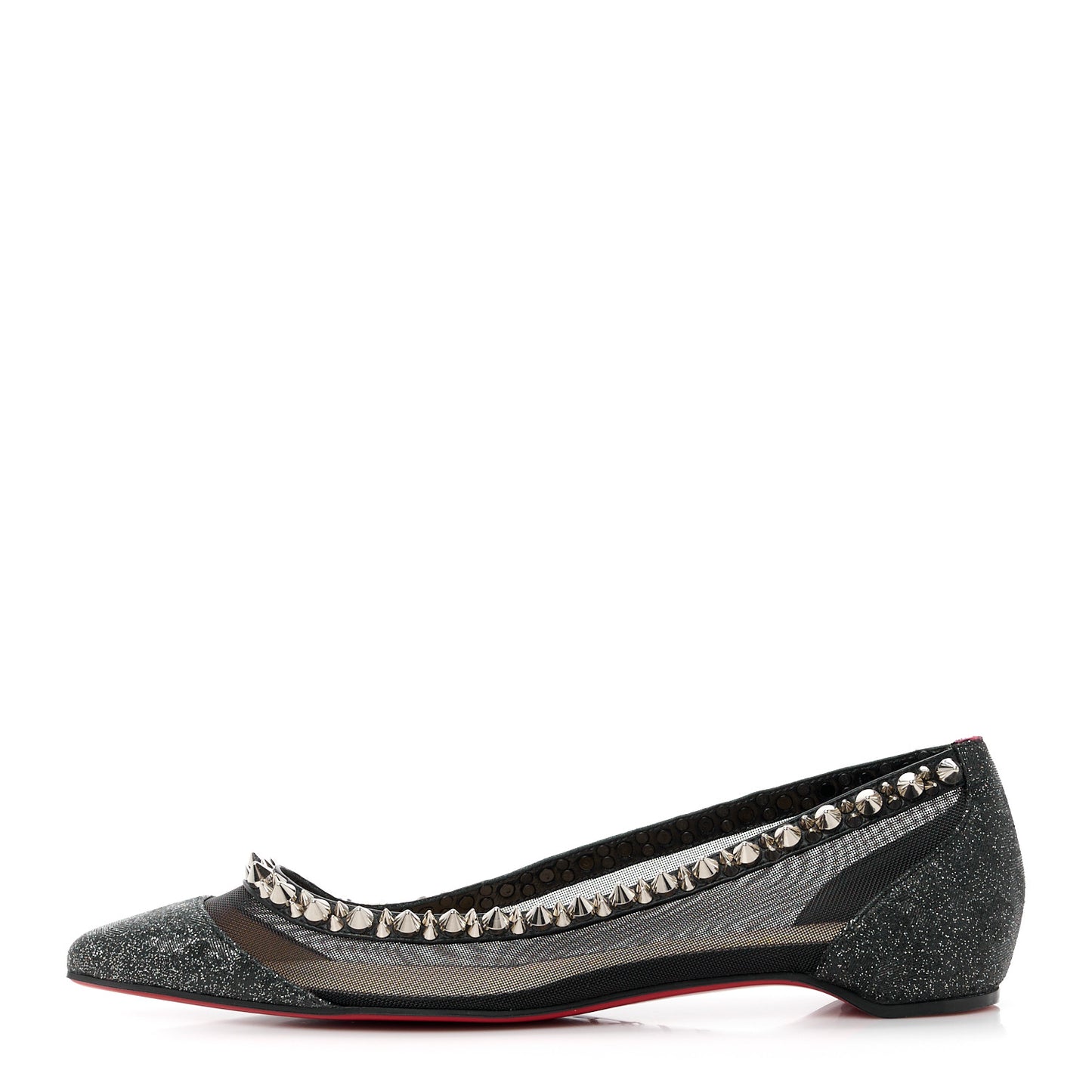 Glitter Fabric Mesh Spikes Galativi Flats 37 Black