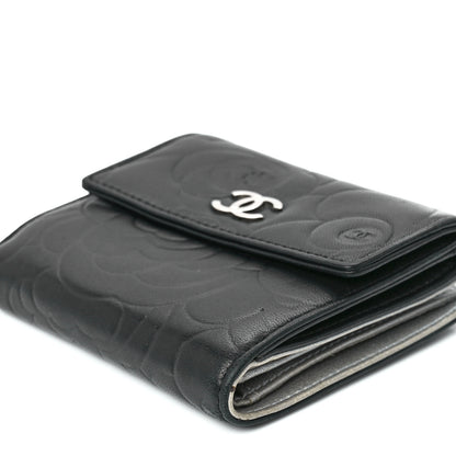 Chanel Lambskin Camellia Embossed Small Double Wallet Black 15 of 17