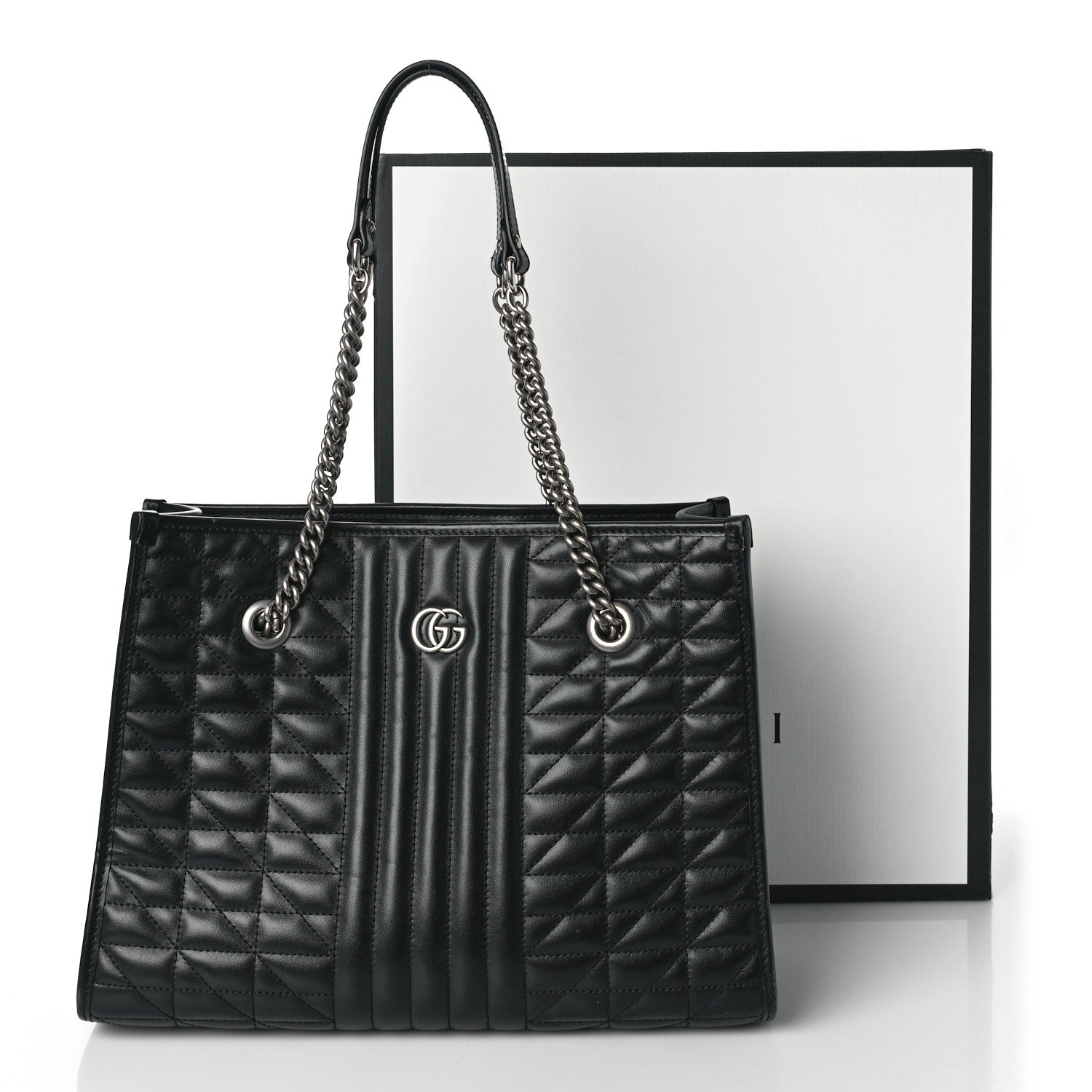 Gucci Calfskin Matelasse Aria Medium GG Marmont Shoulder Tote Black 10 of 10