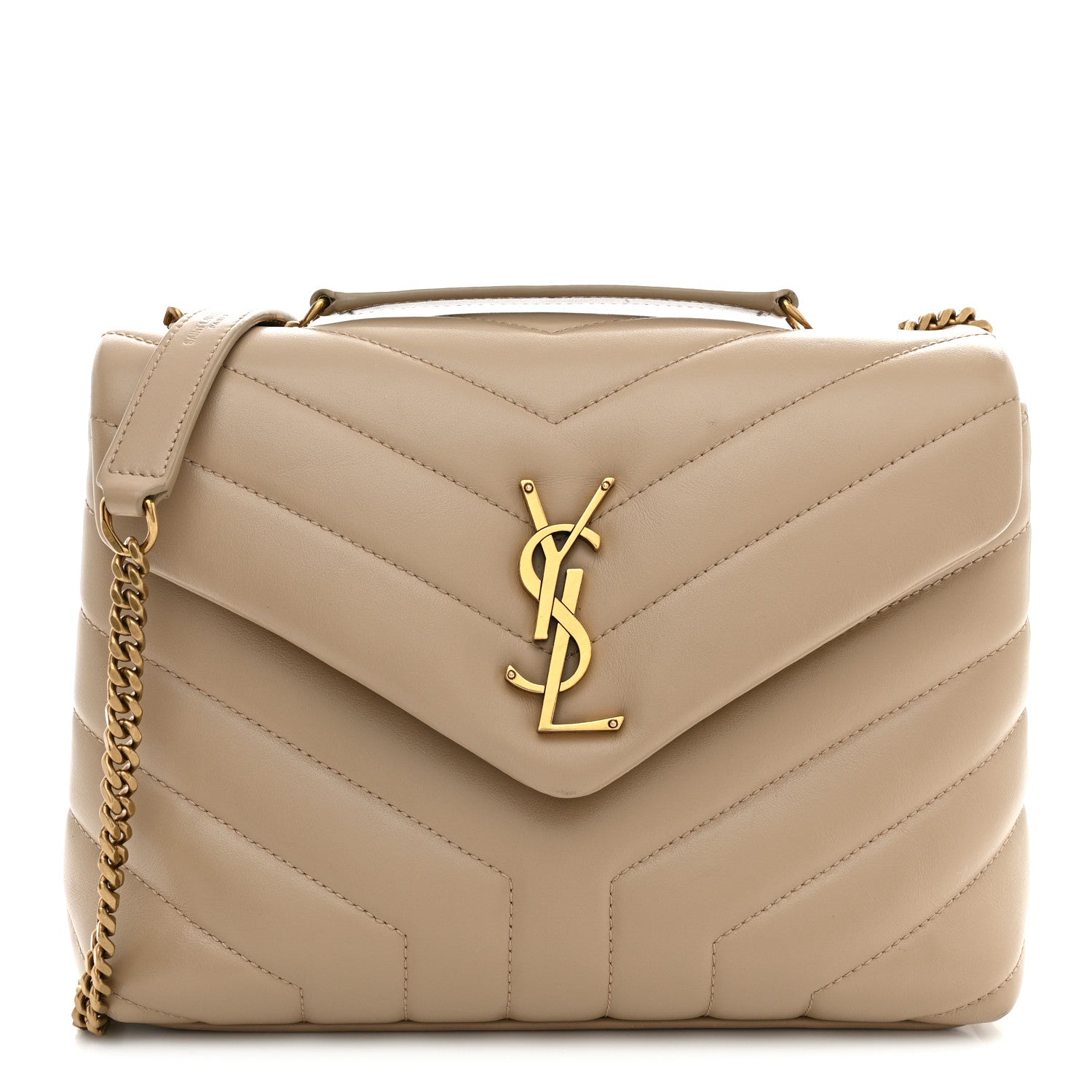 Saint Laurent Calfskin Y Quilted Monogram Small Loulou Chain Satchel Dark Beige 1 of 11
