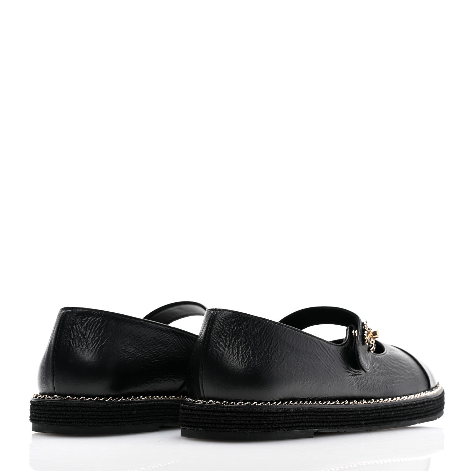 Chanel Crumpled Lambskin Cap Toe Chain CC Turnlock Mary Jane Flats 39 Black 4 of 9