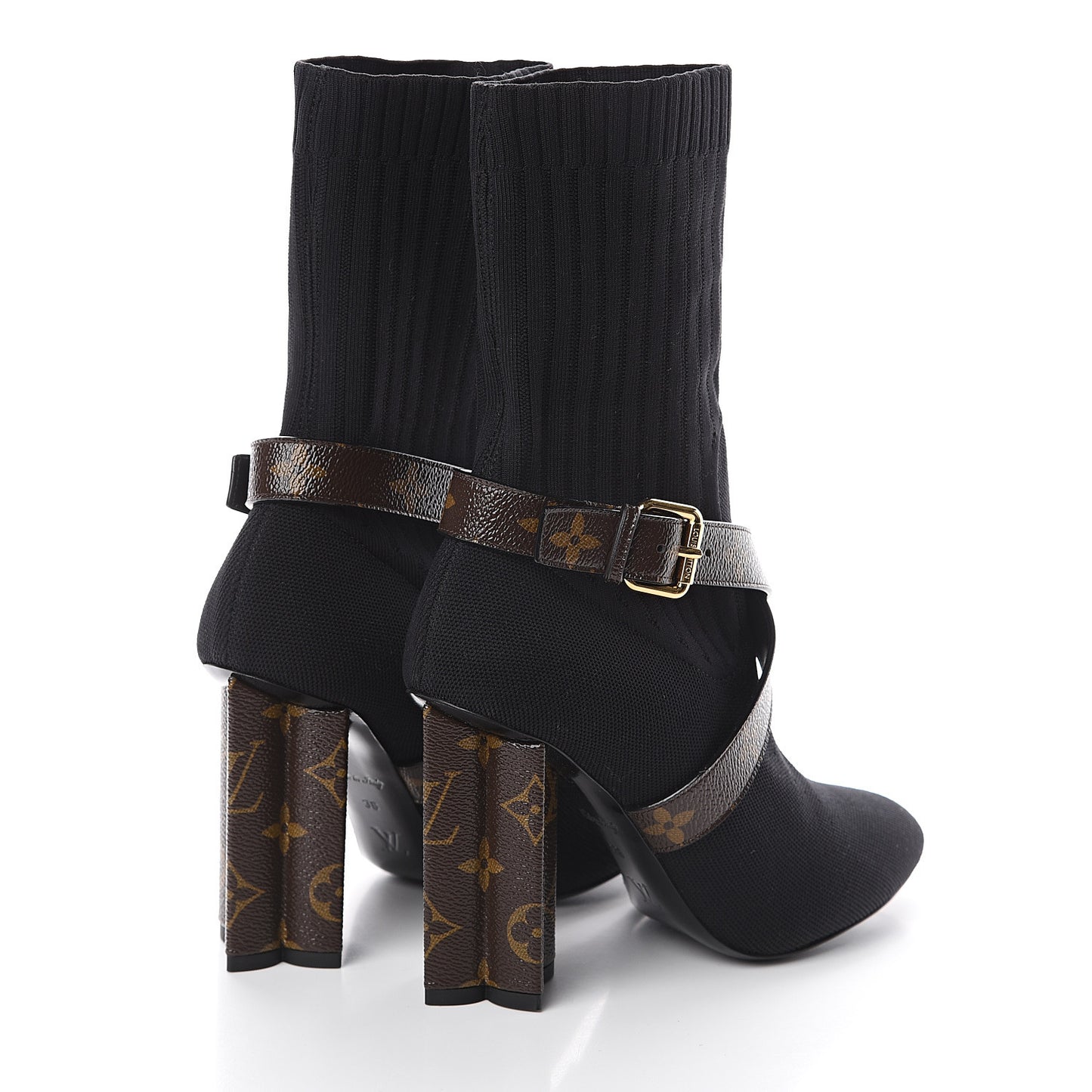 Monogram Stretch Fabric Silhouette Ankle Boots 38 Black