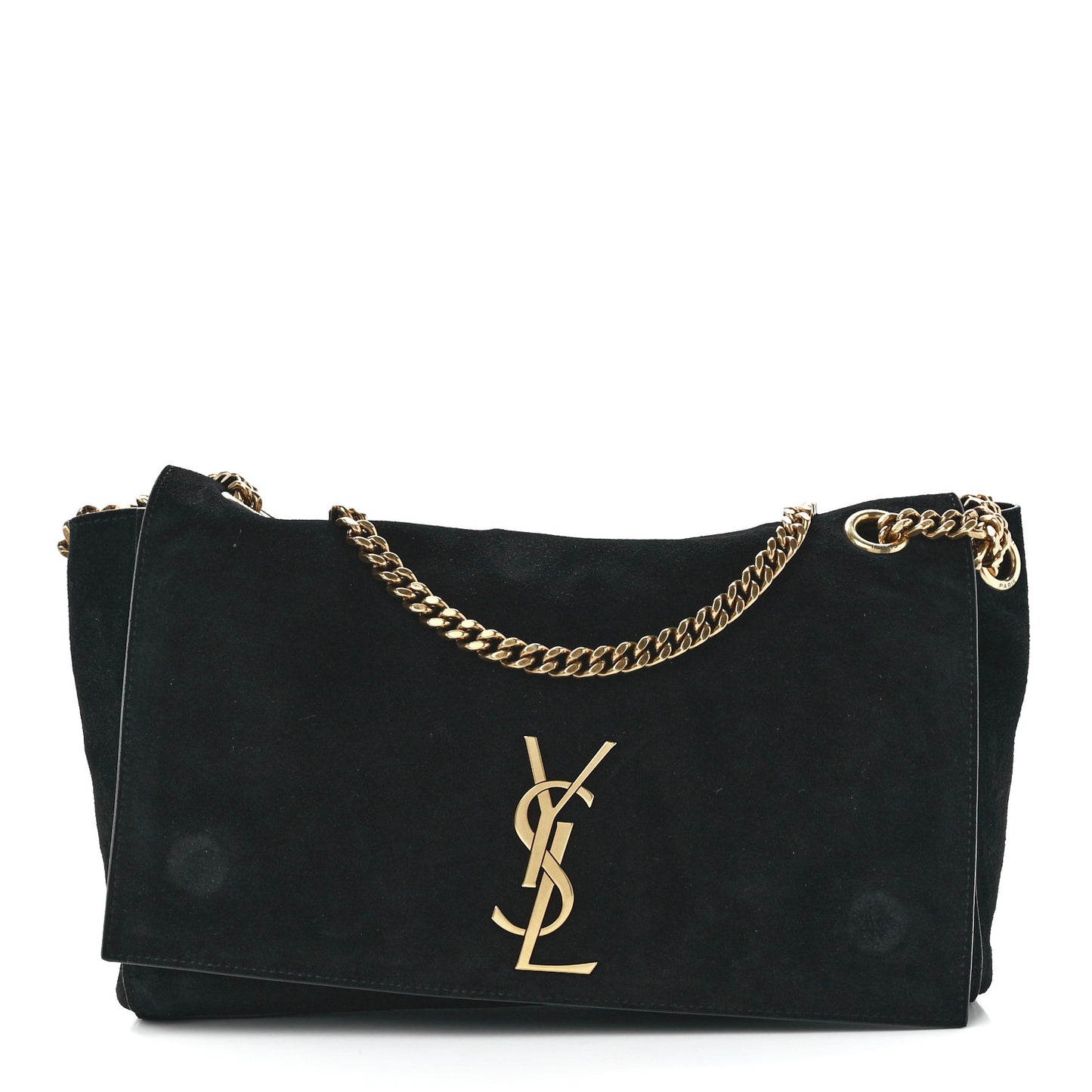 Smooth Calfskin Suede Medium Reversible Monogram Kate Satchel Black