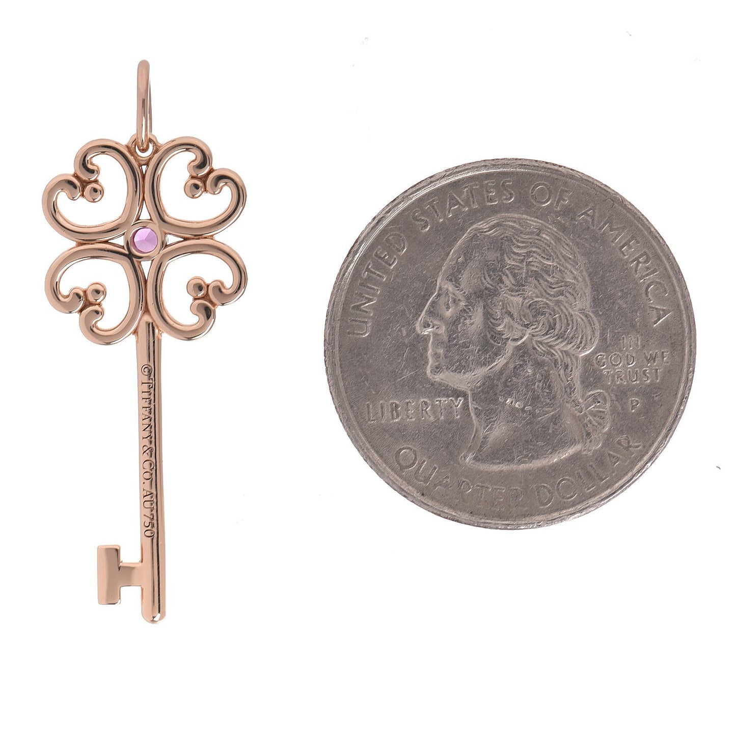 18K Rose Gold Pink Sapphire Quatra Key Pendant