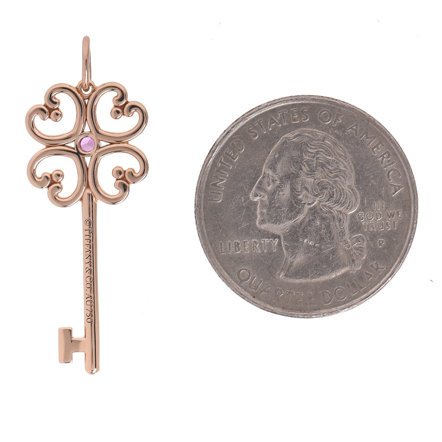 Tiffany 18K Rose Gold Pink Sapphire Quatra Key Pendant 2 of 3