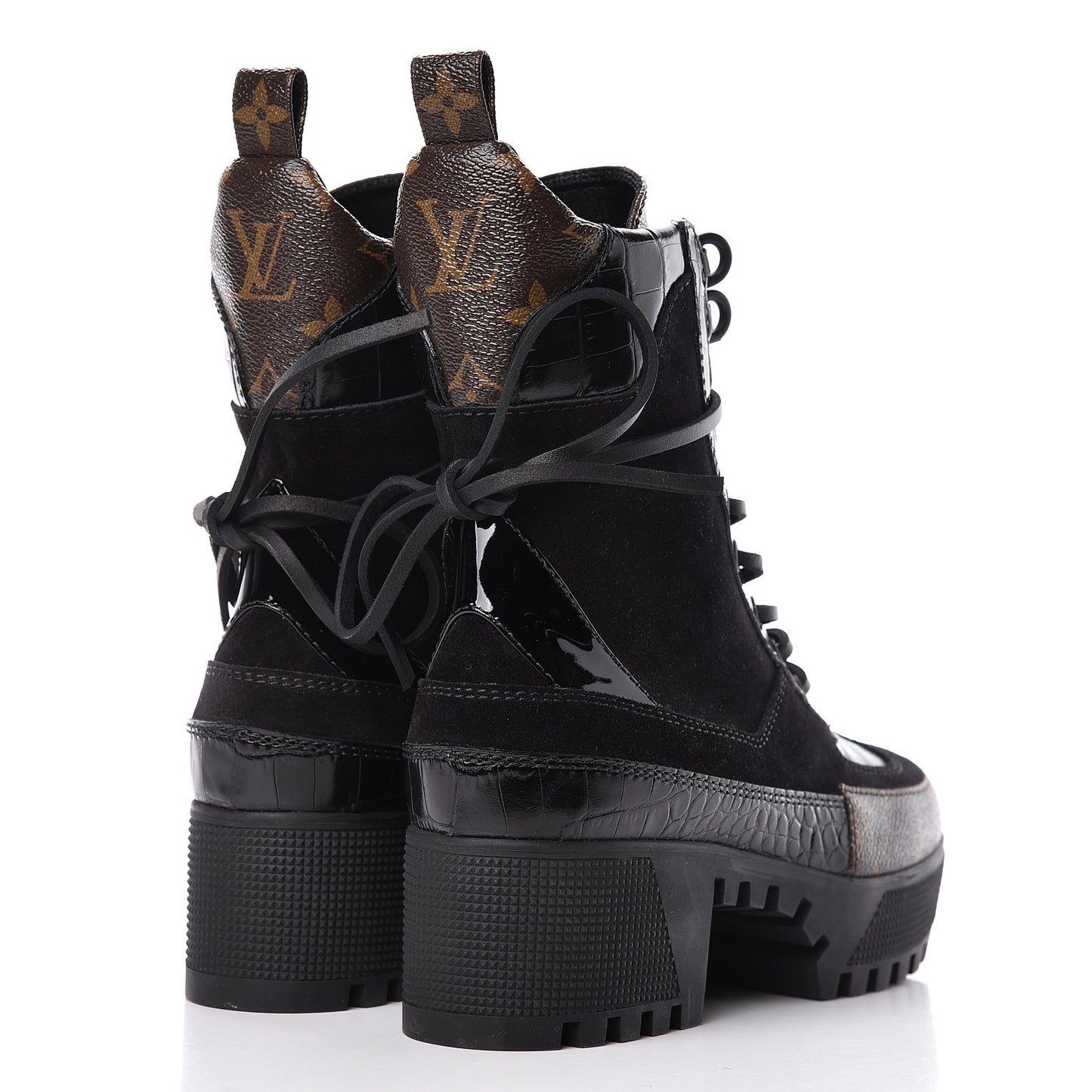 Suede Calfskin Monogram Laureate Platform Desert Boots 36 Black