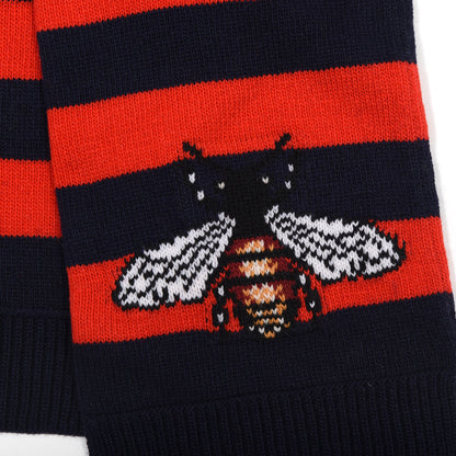 Gucci Wool Tricot Striped Bee Scarf Sapphire Red 3 of 5