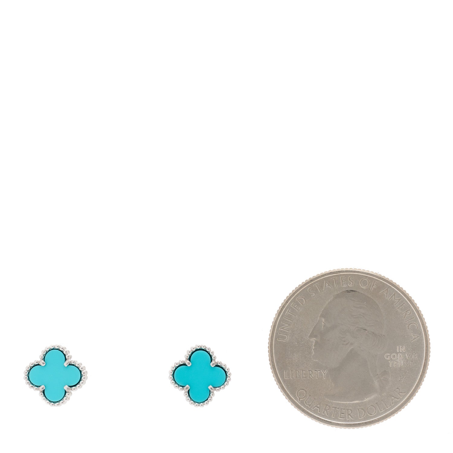 Van Cleef & Arpels 18K White Gold Turquoise Sweet Alhambra Earrings 2 of 4