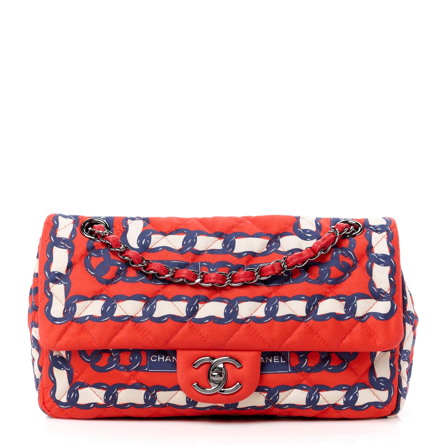 Silk Chain Printed Medium Single Flap Red