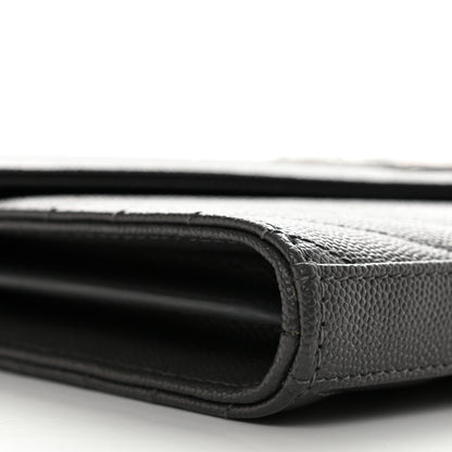 Saint Laurent Grain De Poudre Matelasse Chevron Monogram Chain Wallet Oyster Grey 8 of 10