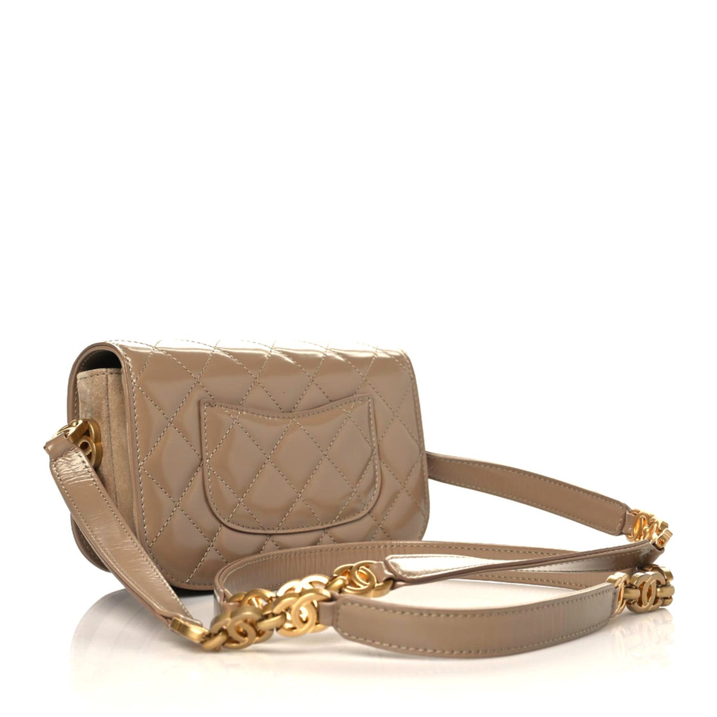 Shiny Calfskin Quilted Suede Goatskin Mini Messenger Beige