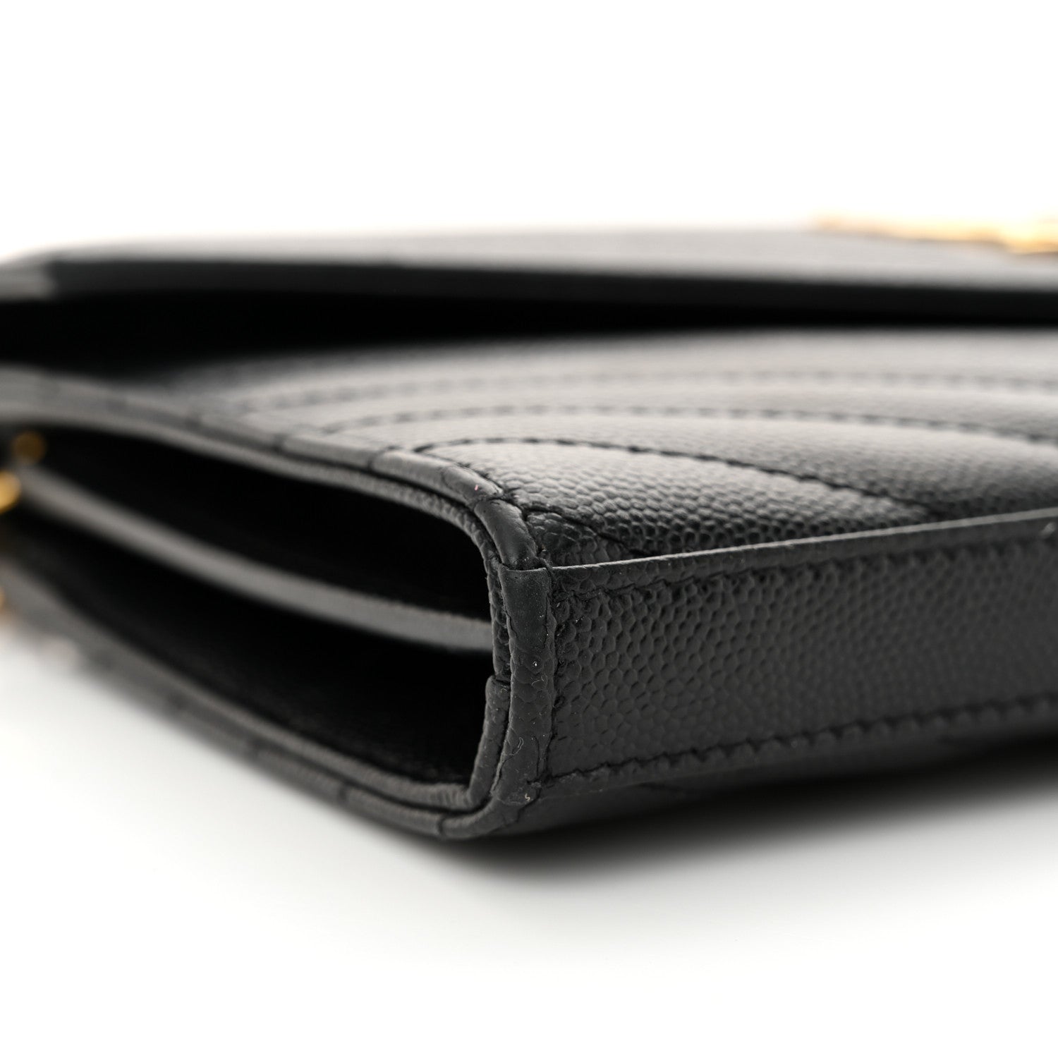 Saint Laurent Grain De Poudre Matelasse Chevron Monogram Chain Wallet Black 9 of 13