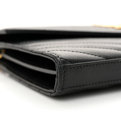 Saint Laurent Grain De Poudre Matelasse Chevron Monogram Chain Wallet Black 9 of 13