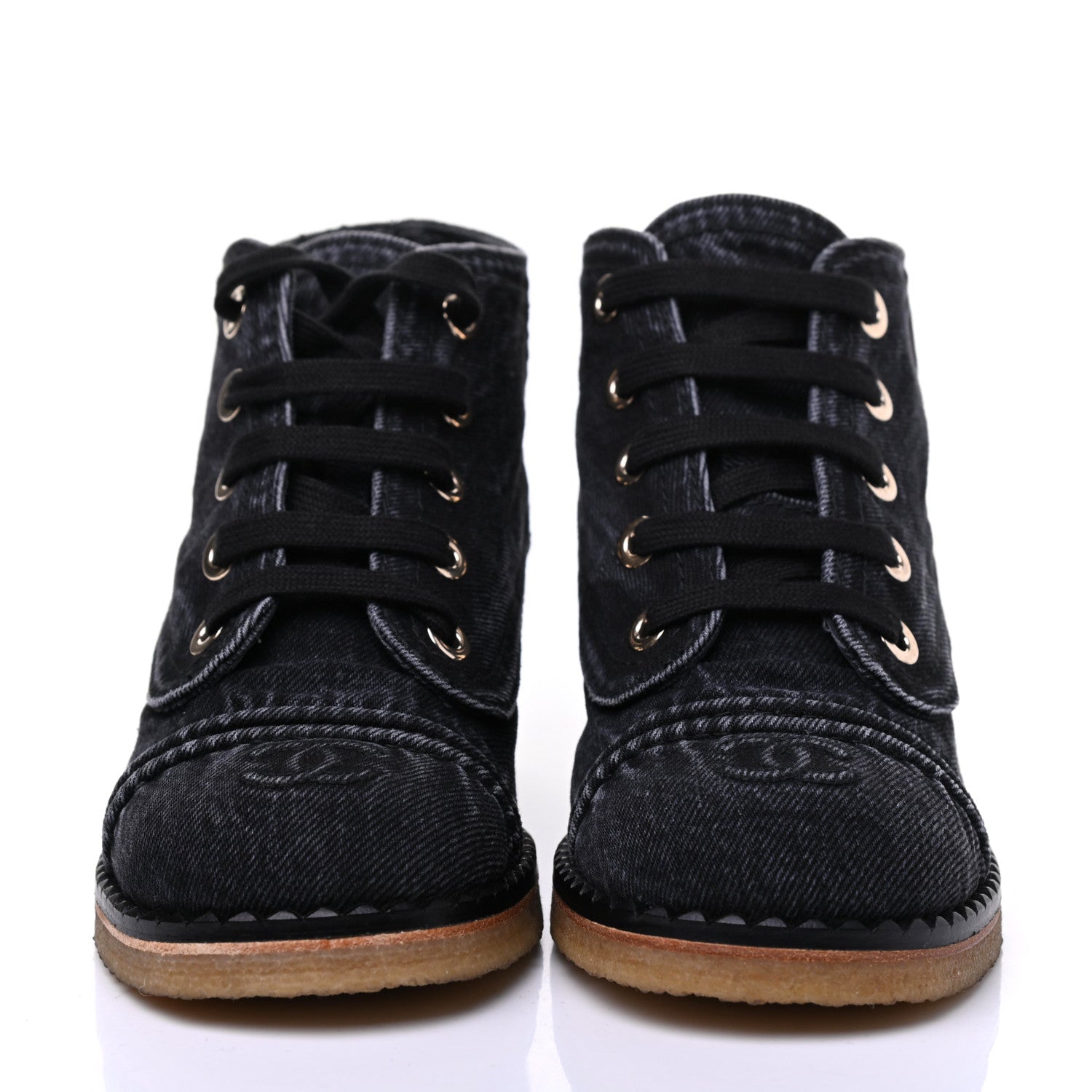 Chanel Denim Lace Up Boots 37.5 Grey 2 of 10