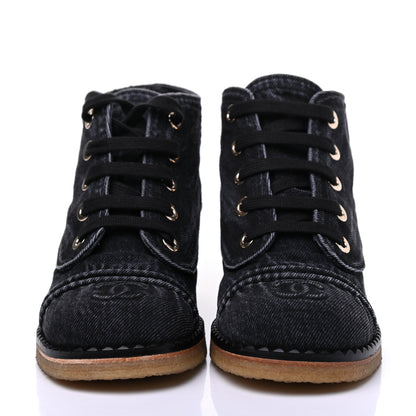 Chanel Denim Lace Up Boots 37.5 Grey 2 of 10