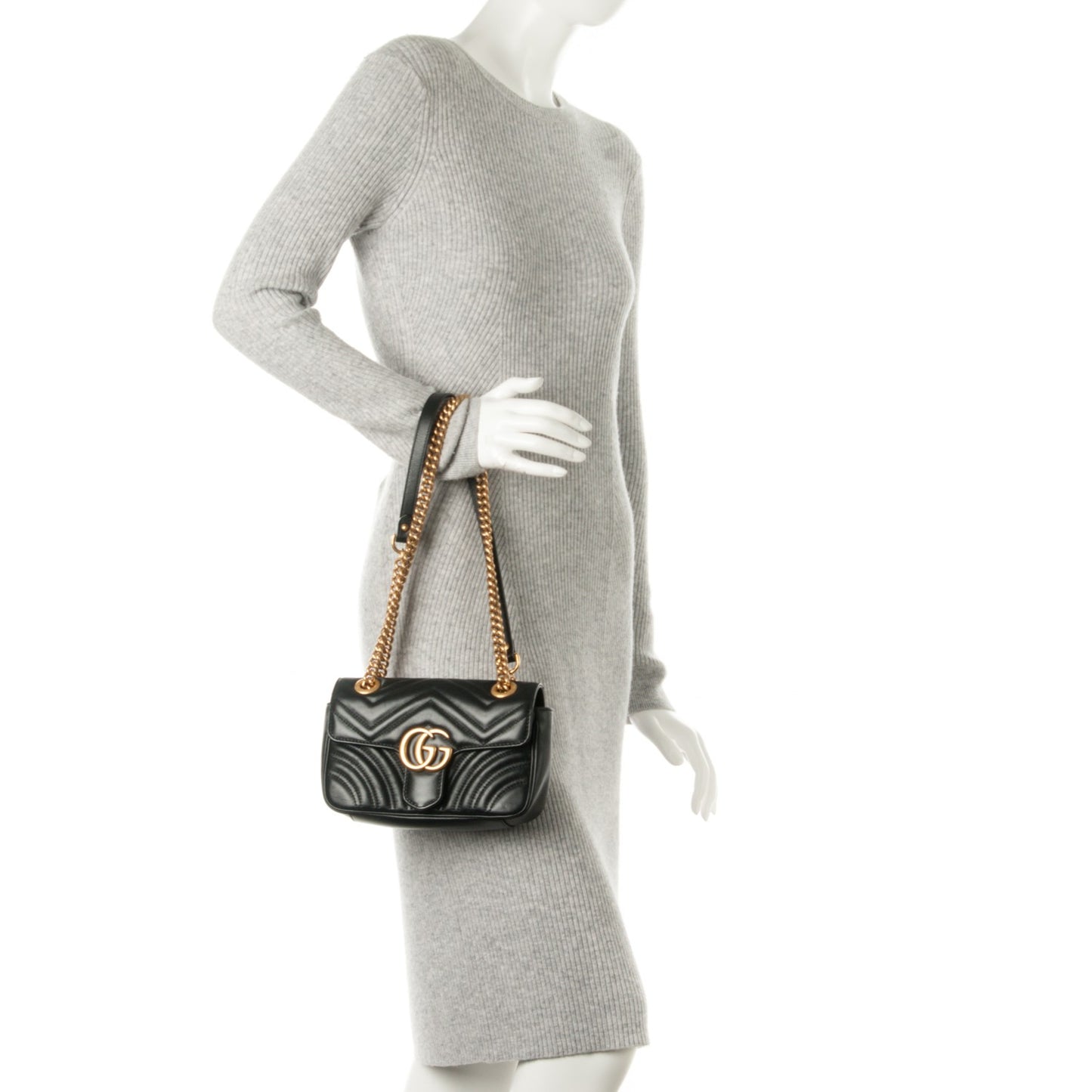 Calfskin Matelasse Mini GG Marmont Shoulder Bag Black