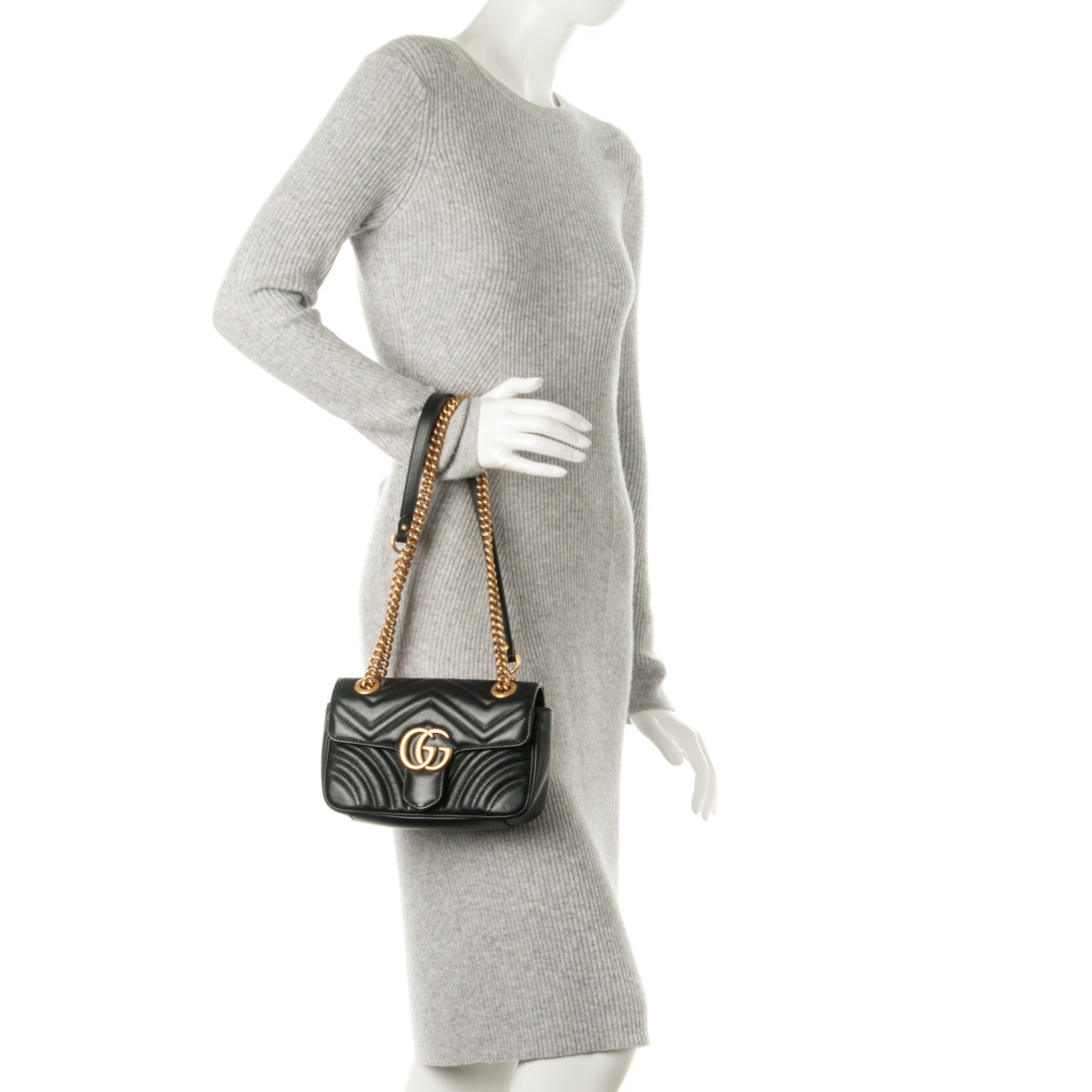 Gucci Calfskin Matelasse Mini GG Marmont Shoulder Bag Black 2 of 8