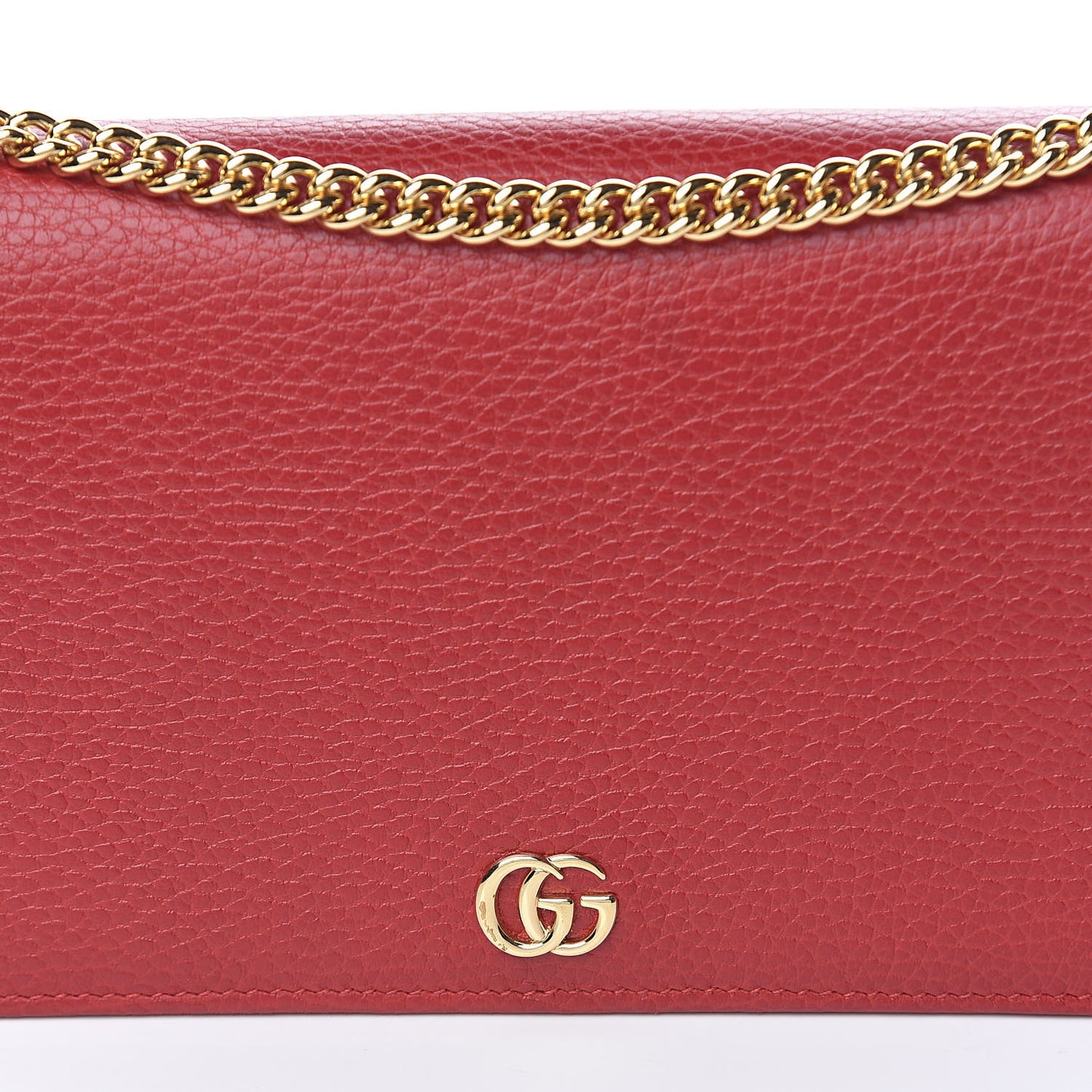 Dollar Calfskin Mini GG Marmont Chain Wallet Hibiscus Red
