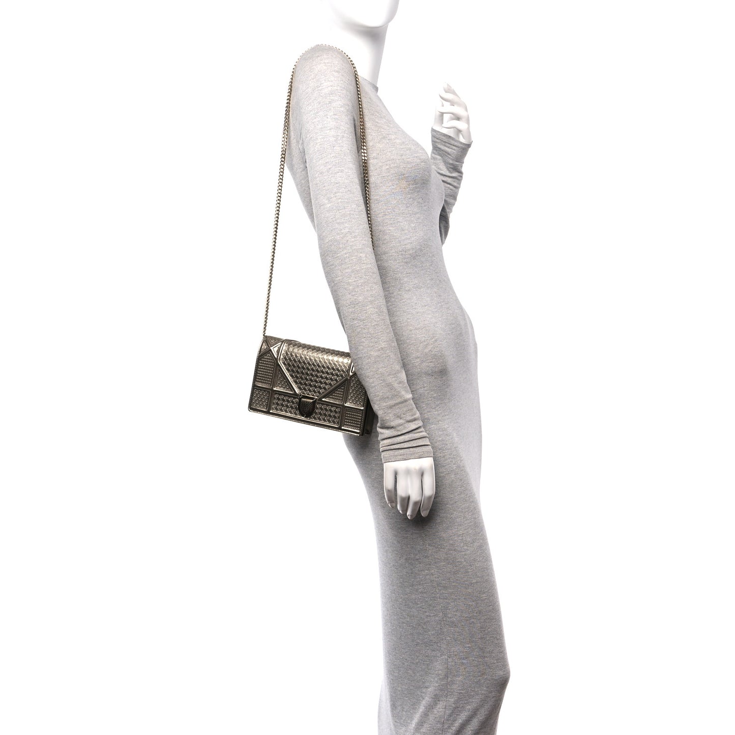 Metallic Patent Micro-Cannage Diorama Wallet on Chain Pouch Gold