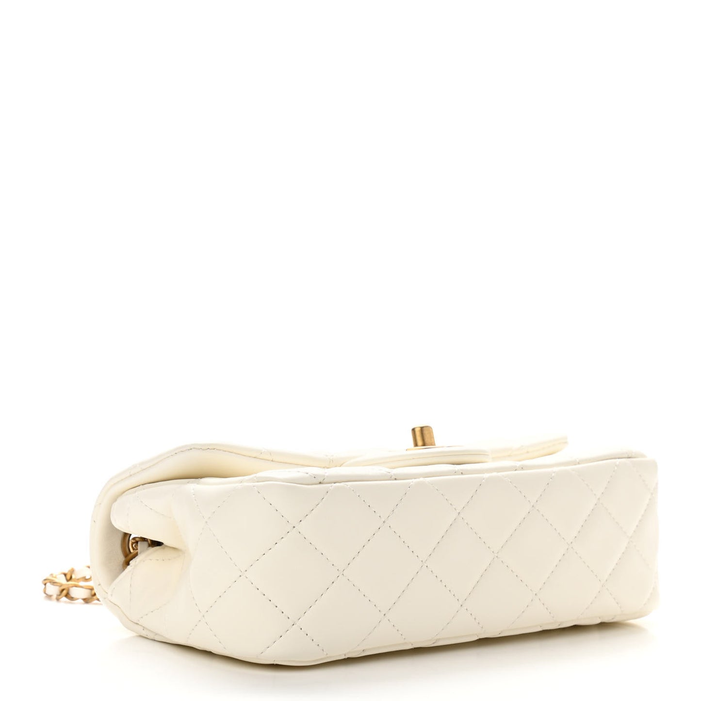 Lambskin Quilted Mini Rectangular Pearl Crush Flap White