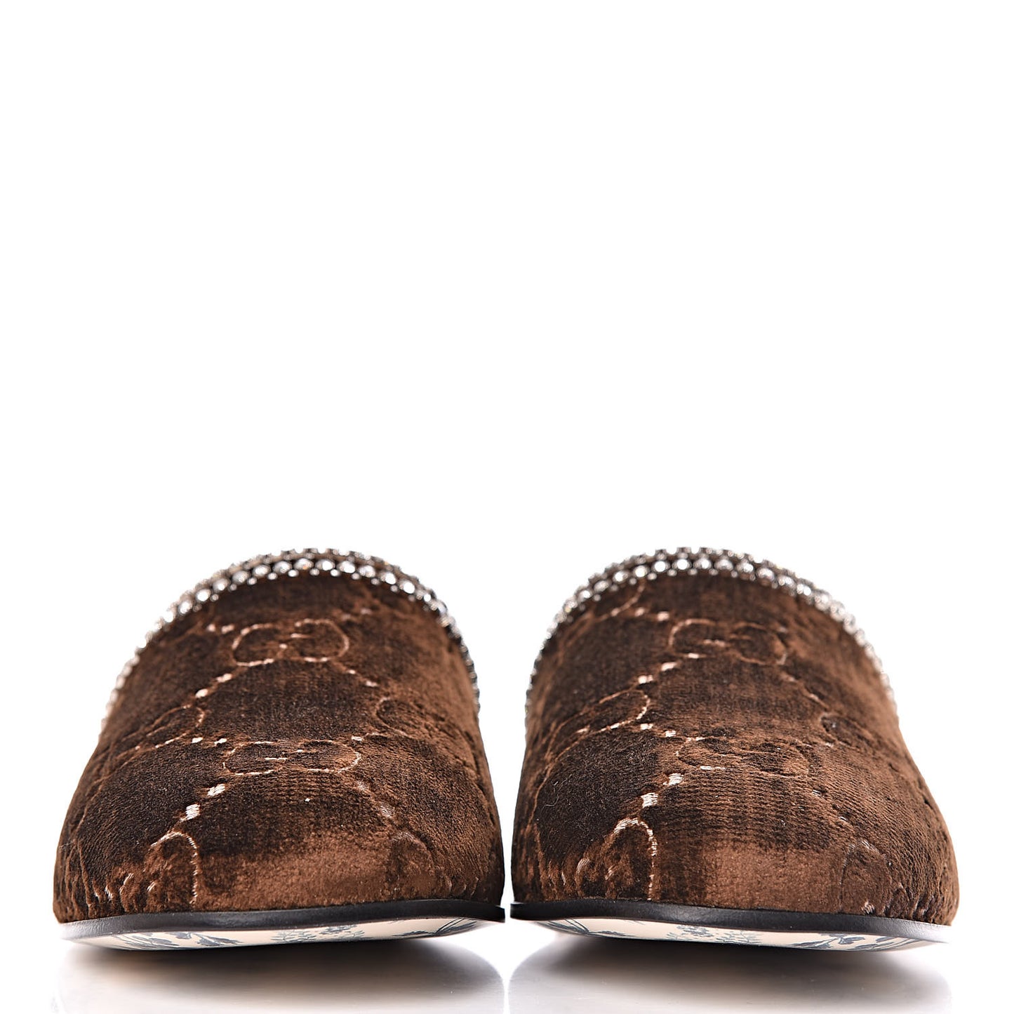 Velvet GG Monogram Crystal Womens Slippers 38.5 Brown Vintage Cocoa