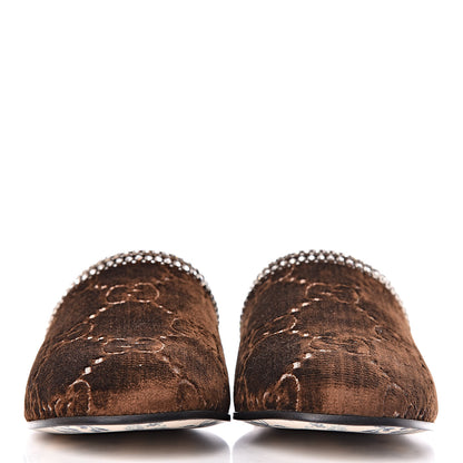 Gucci Velvet GG Monogram Crystal Womens Slippers 38.5 Brown Vintage Cocoa 2 of 9