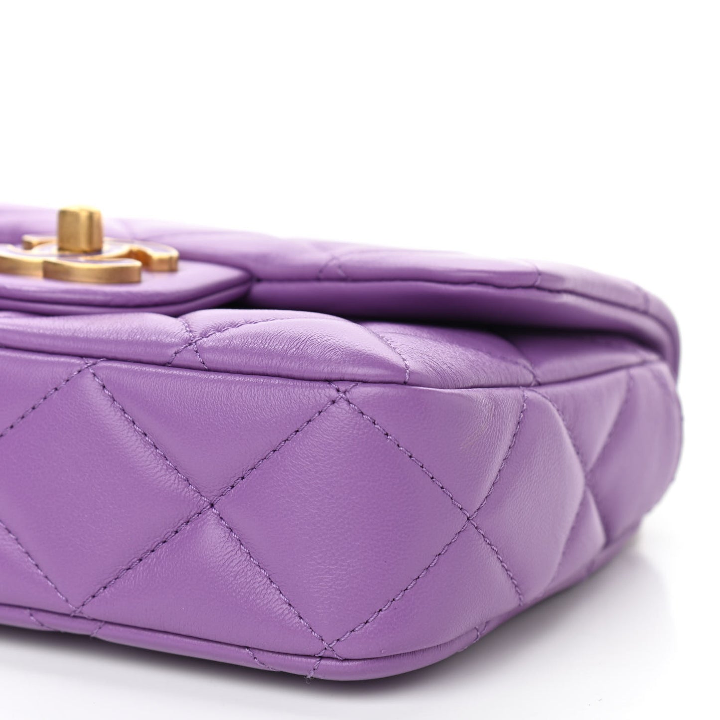 Lambskin Enamel Quilted Mini Pending CC Square Flap Purple
