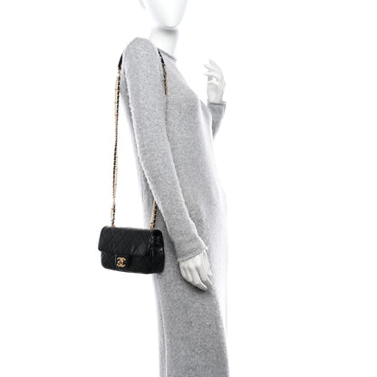 Chanel Calfskin Quilted Mini Rectangular Crystal Pearls Chain Flap Black 2 of 9