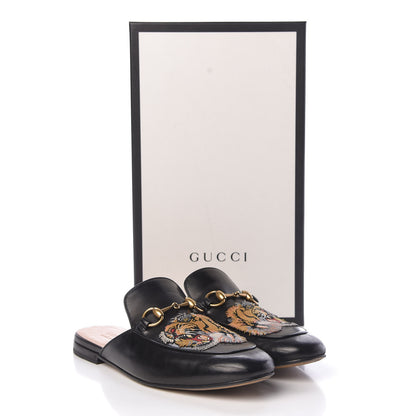 Gucci Calfskin Tiger Embroidered Mens Princetown Slippers 7 Black 19 of 19