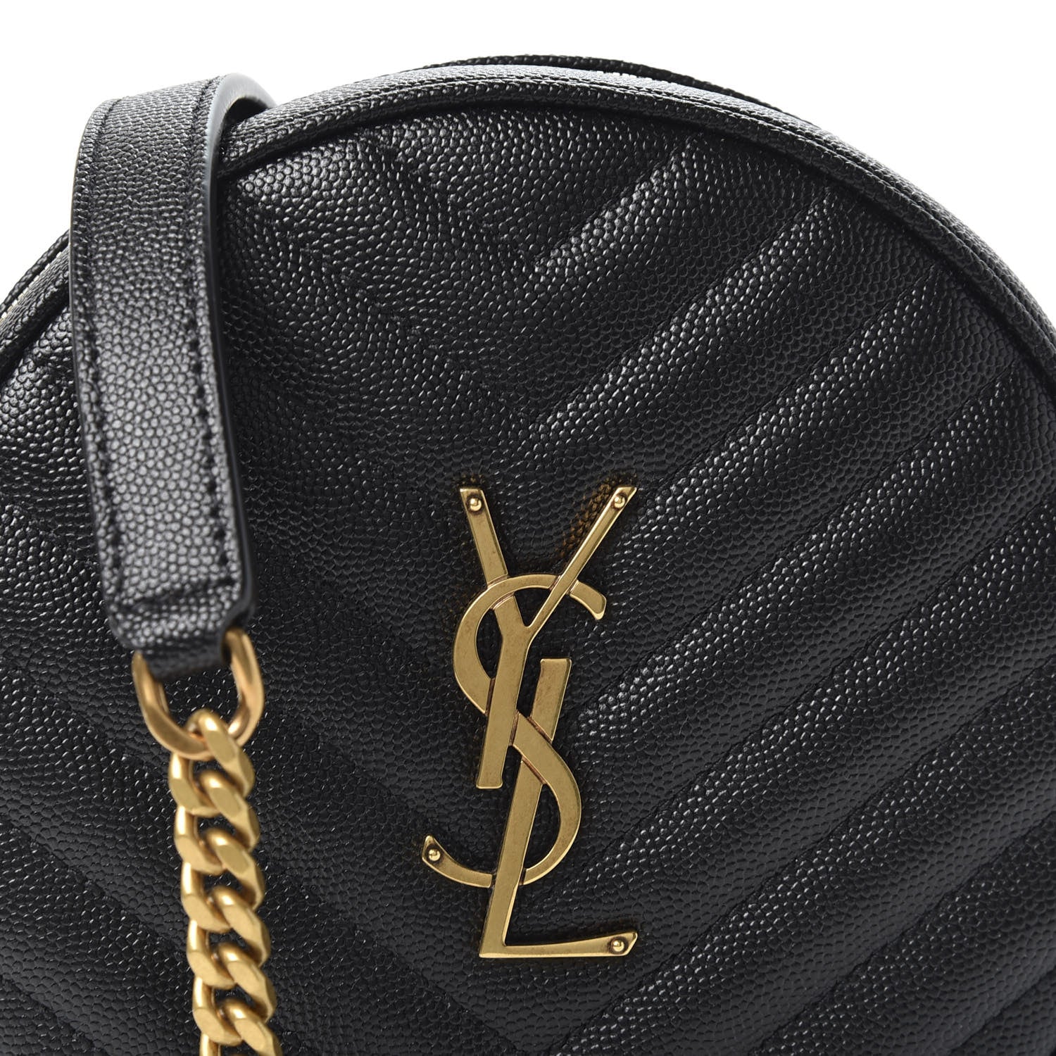 Saint Laurent Grain De Poudre Matelasse Chevron Quilted Round Vinyle Camera Bag Black 8 of 8