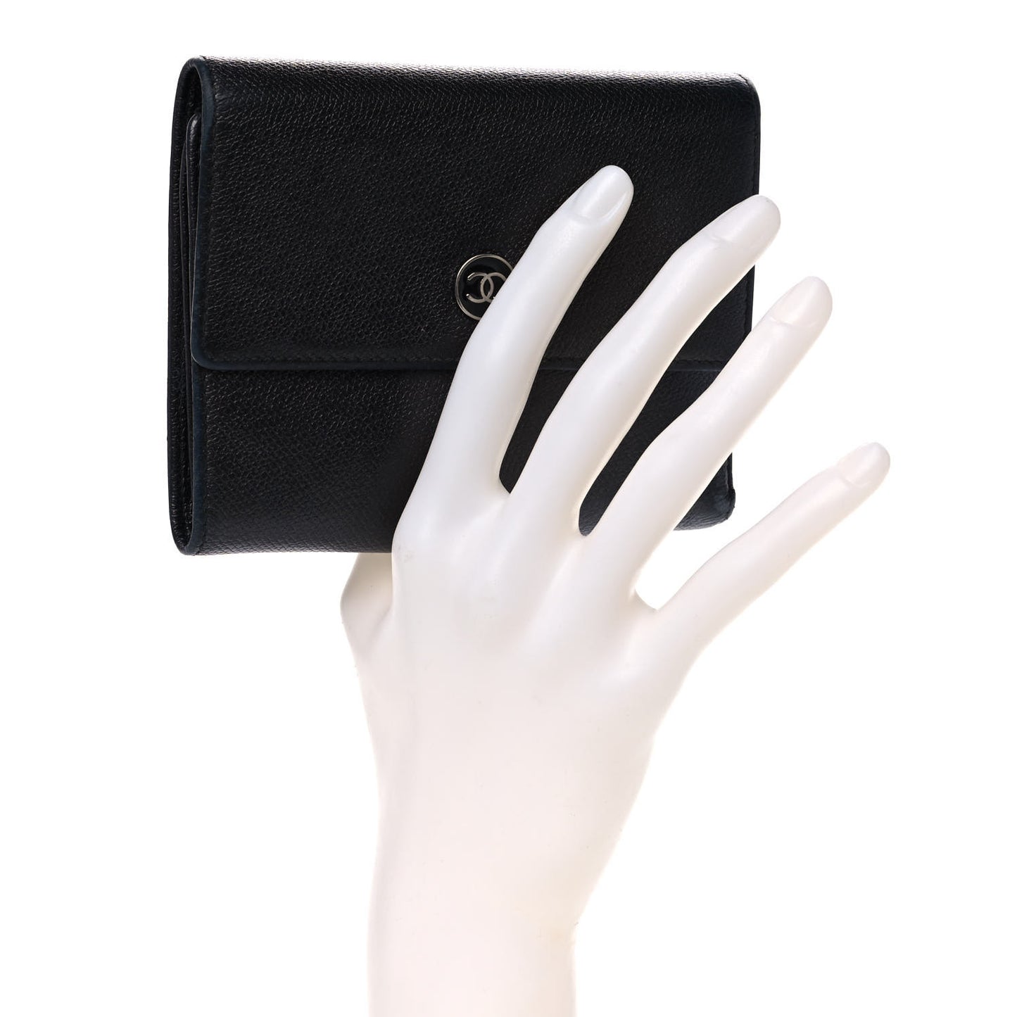 Grained Calfskin CC Button Flap Wallet Black