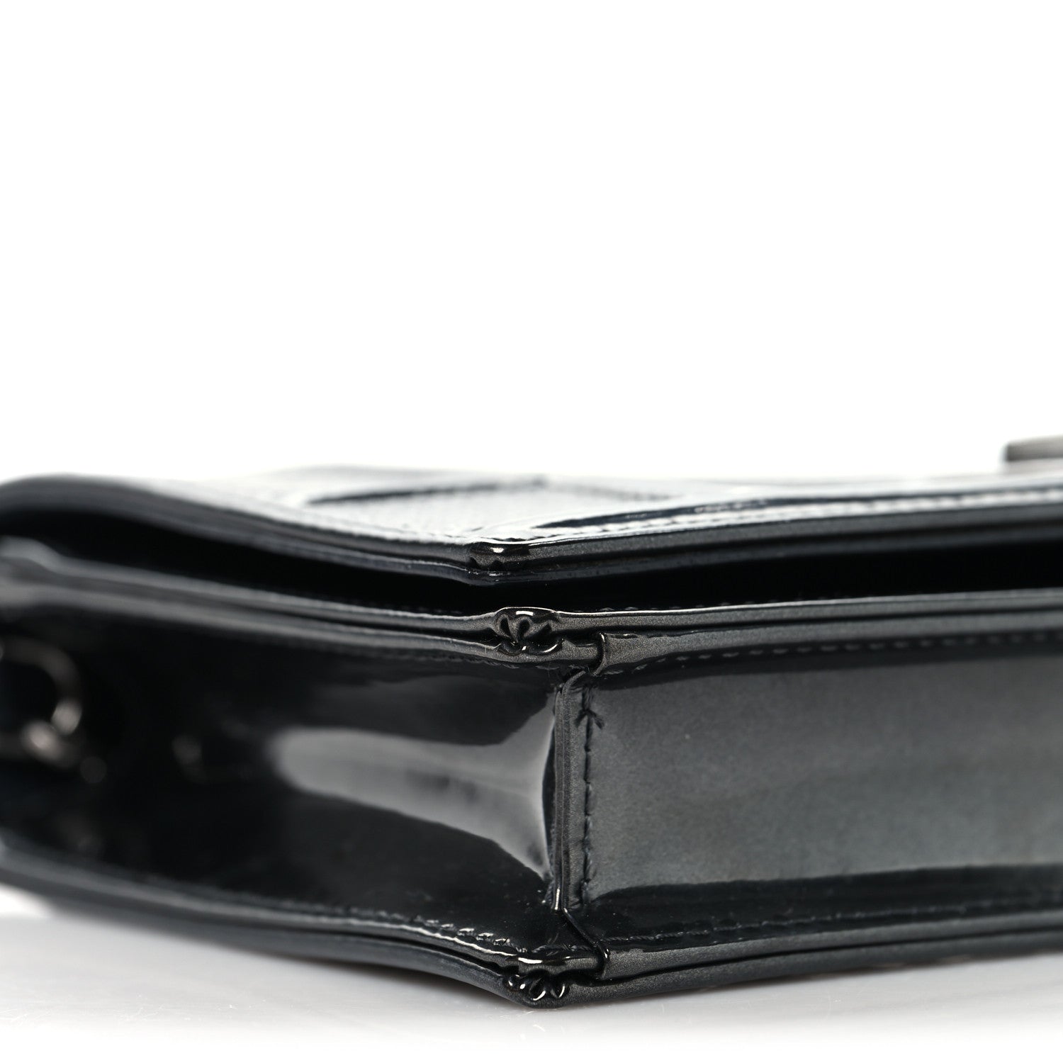 Christian Dior Metallic Patent Micro-Cannage Diorama Wallet on Chain Pouch Onyx Black 8 of 10