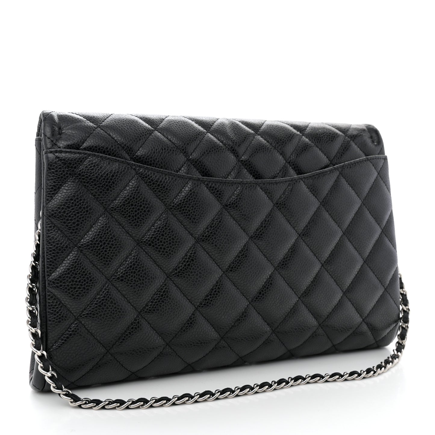 Caviar Quilted Clutch With Chain Flap Black