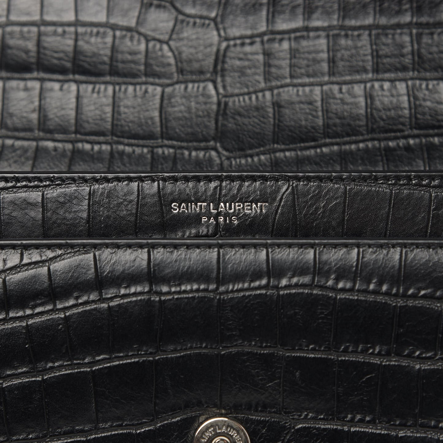 Calfskin Crocodile Embossed Medium Monogram Sunset Black