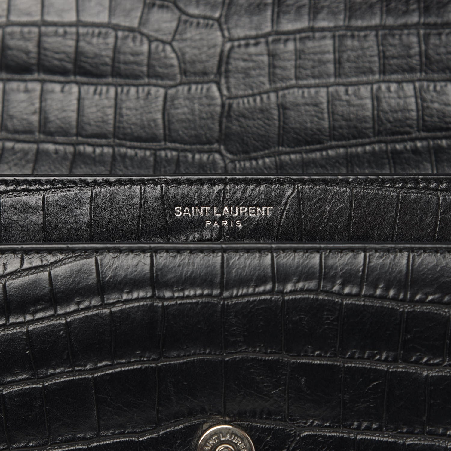 Saint Laurent Calfskin Crocodile Embossed Medium Monogram Sunset Black 7 of 10