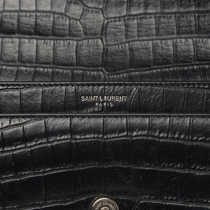 Saint Laurent Calfskin Crocodile Embossed Medium Monogram Sunset Black 7 of 10