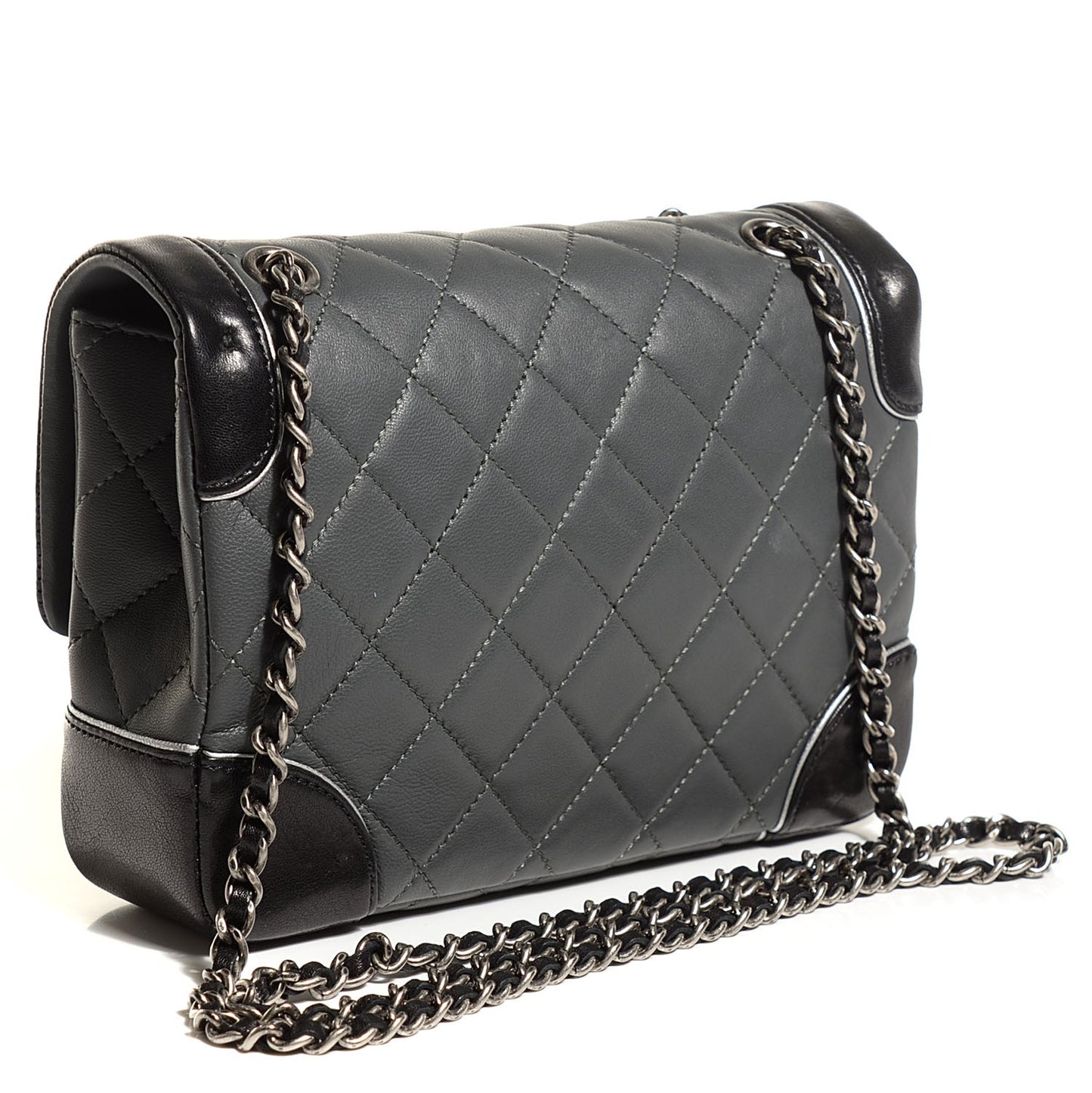 Calfskin Quilted Bi-Color Mini Flap Grey Black