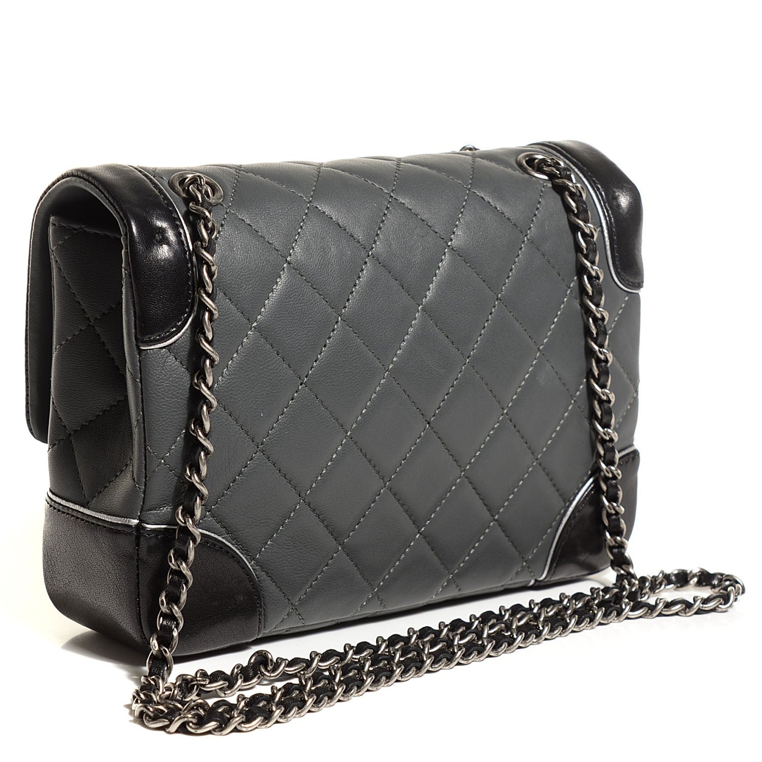 Chanel Calfskin Quilted Bi-Color Mini Flap Grey Black 3 of 9