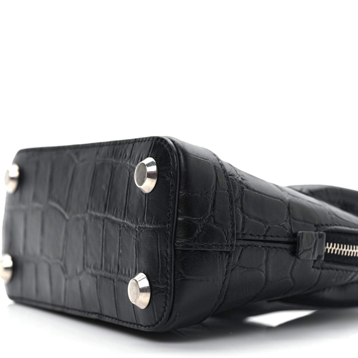Calfskin Logo Crocodile Embossed XXS Ville Top Handle Bag Black White