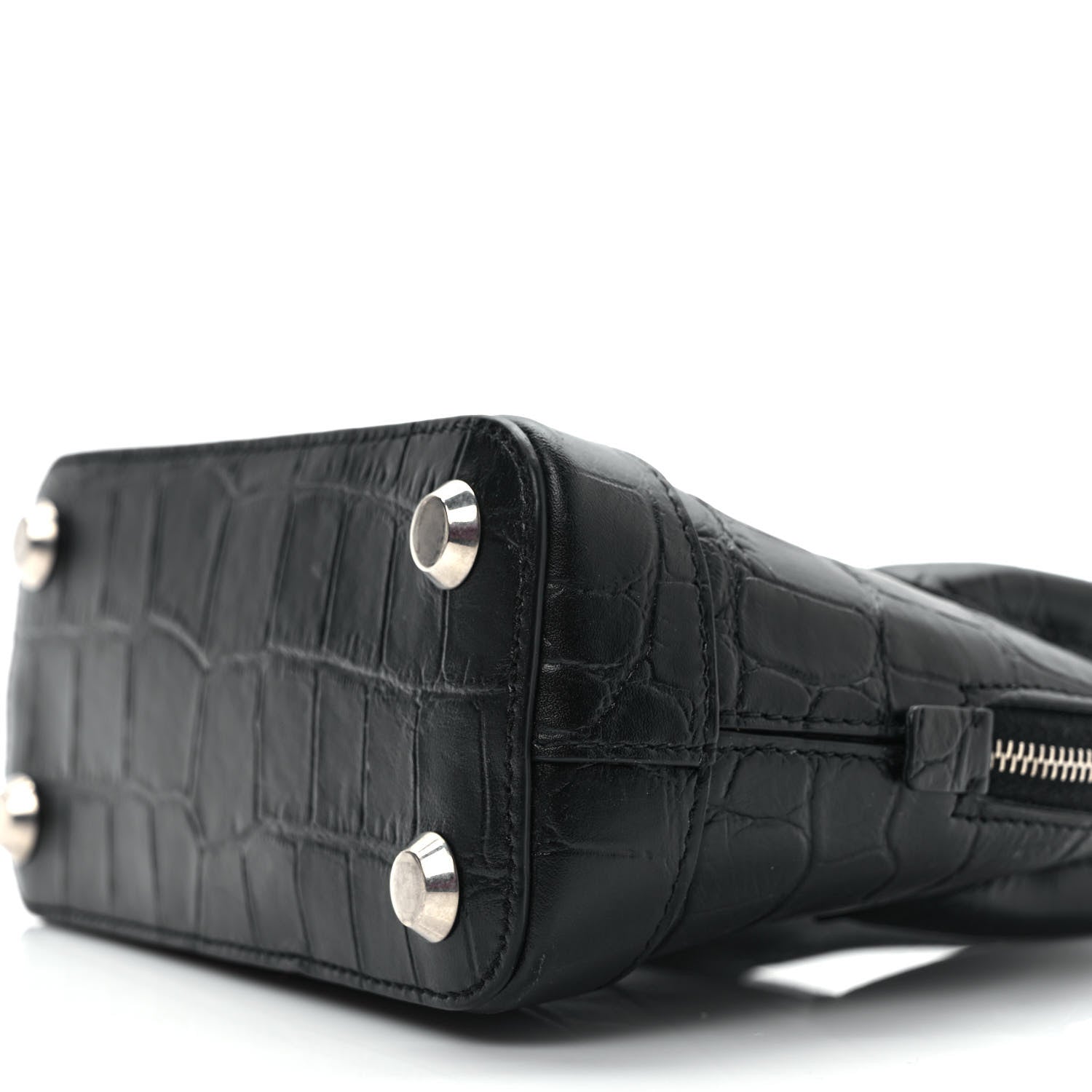 Balenciaga Calfskin Logo Crocodile Embossed XXS Ville Top Handle Bag Black White 8 of 9