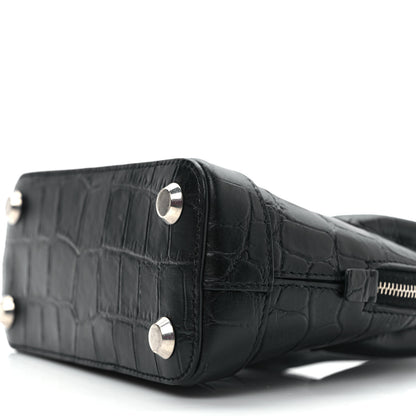 Balenciaga Calfskin Logo Crocodile Embossed XXS Ville Top Handle Bag Black White 8 of 9
