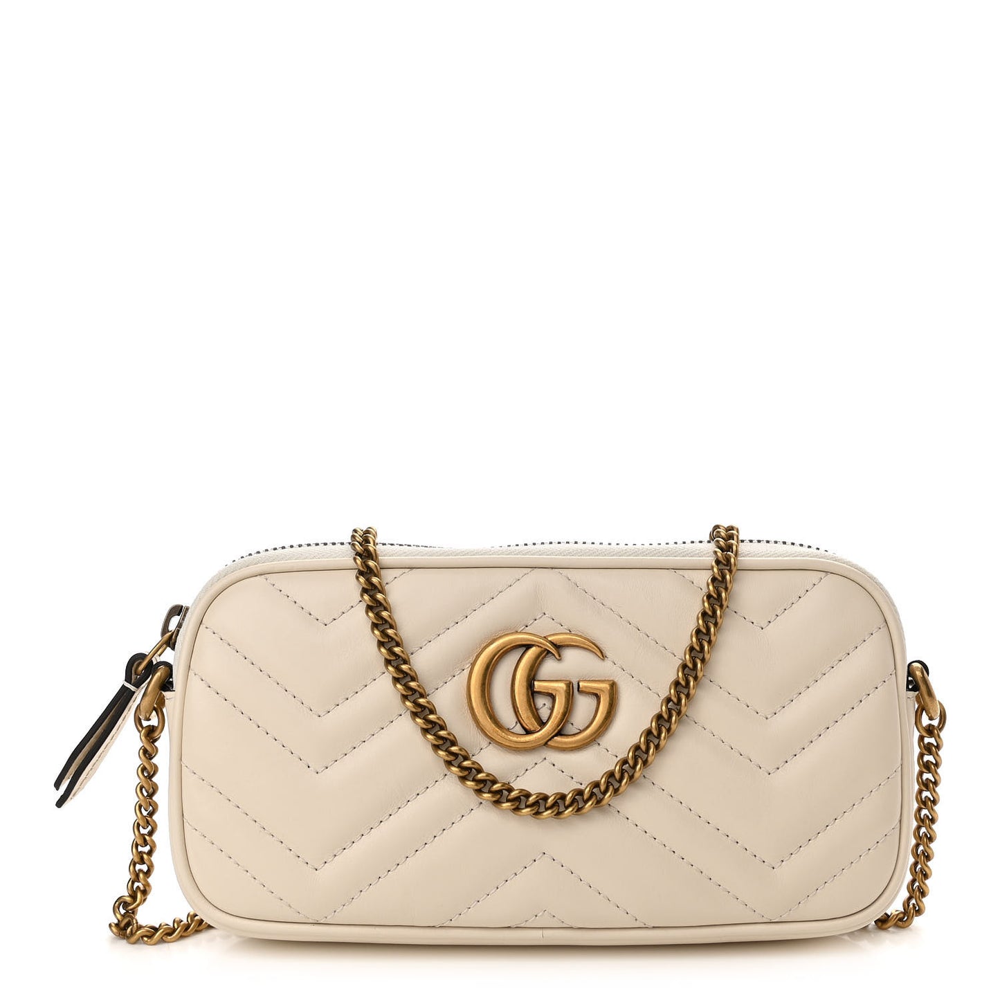 Calfskin Matelasse Mini GG Marmont Chain Crossbody Bag White