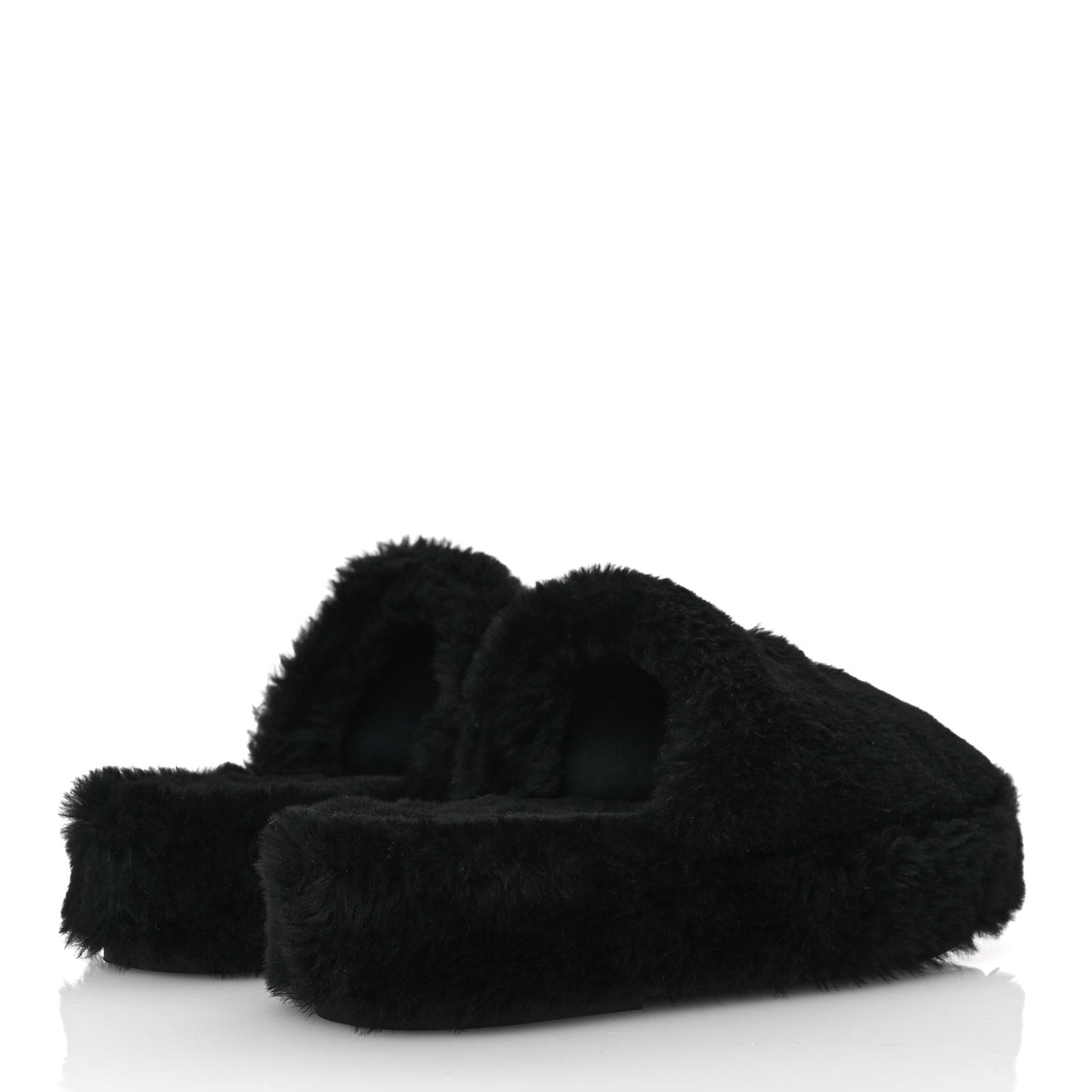Shearling CC Flat Mules 41 Black