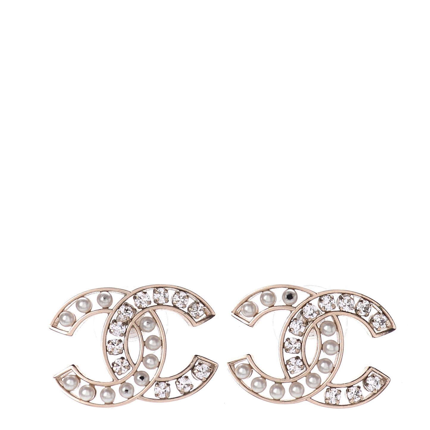 Pearl Crystal CC Earrings Gold