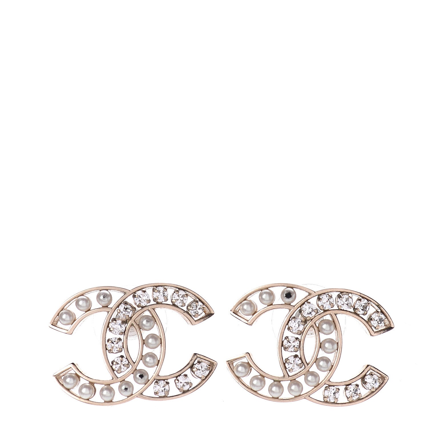 Chanel Pearl Crystal CC Earrings Gold 1 of 4