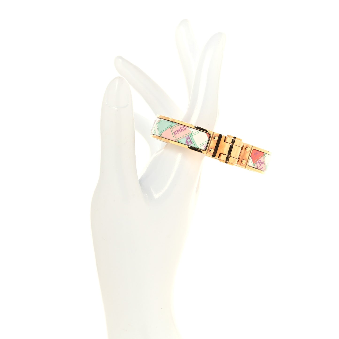 Enamel Printed Narrow Bolduc Au Carre Hinged Bracelet S Cassatta