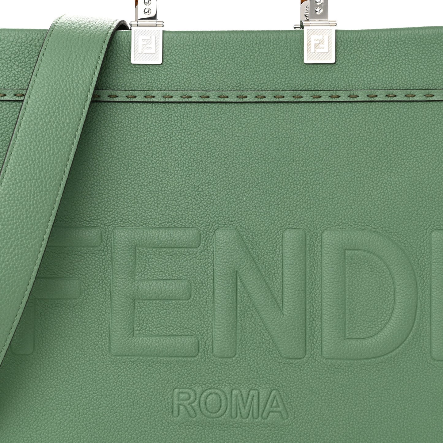 Vitello Cher Plexiglass Logo Debossed Medium Fendi Sunshine Shopper Tote Verde Islanda
