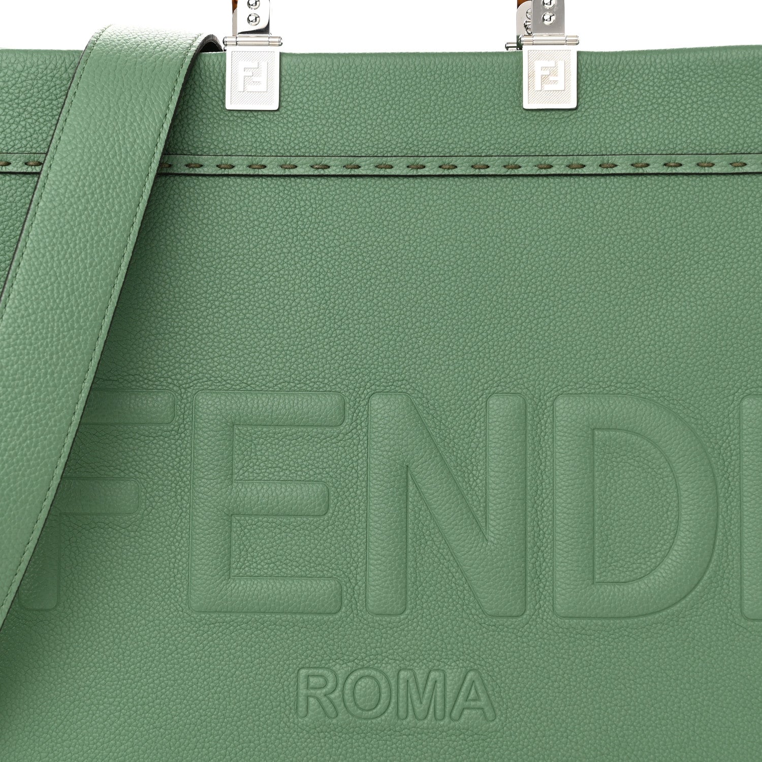 Fendi Vitello Cher Plexiglass Logo Debossed Medium Fendi Sunshine Shopper Tote Verde Islanda 8 of 10