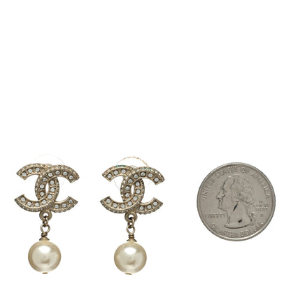 Chanel Crystal Pearl CC Drop Earrings Gold 2 of 5